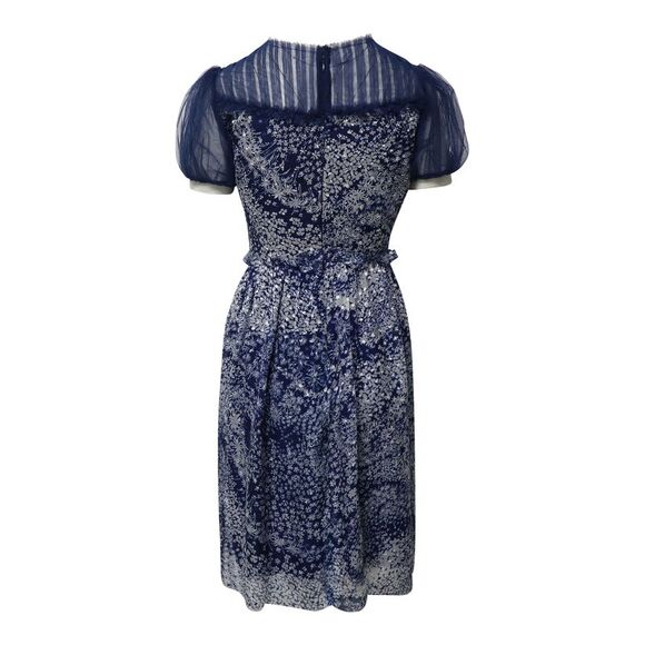 Rodarte Puff Sleeve Knee Length Printed Dress in Blue Silk - greenwatershopping.com Rodarte Puff Sleeve Knee Length Printed Dress in Blue Silk - greenwatershopping.com